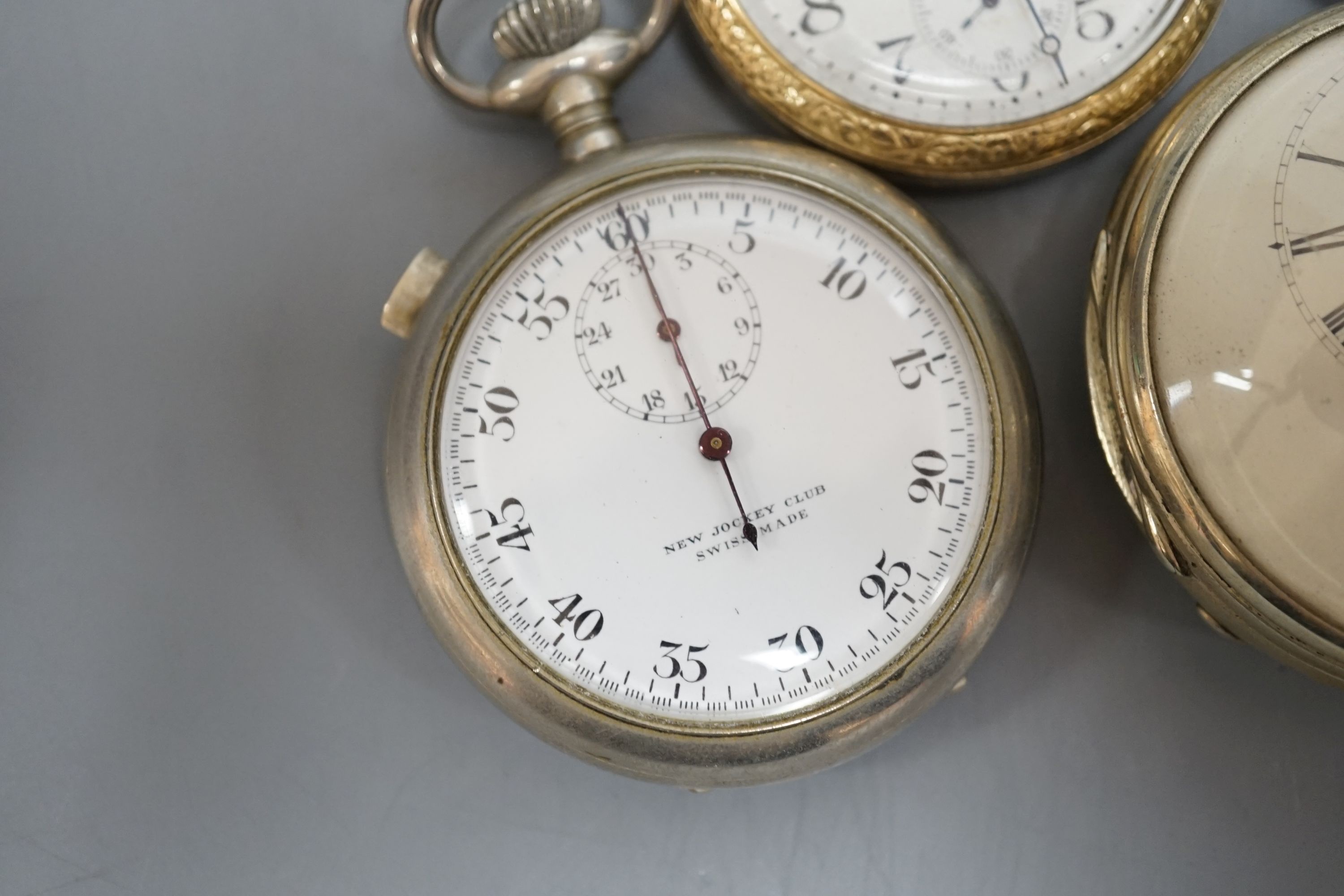 Three base metal pocket watches including 19th century pair case by Robert Weir, Dunbar(lacking hands).